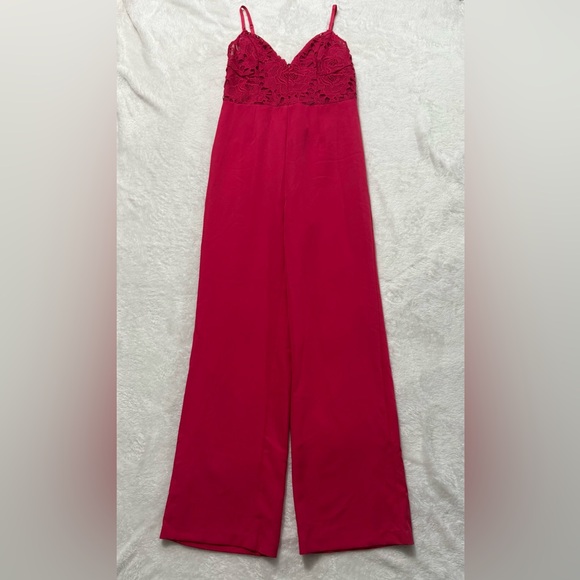 Bebe Vibrant Pink Lace Bodice Jumpsuit - Picture 4 of 11